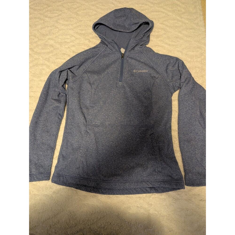 Columbia Hooded Sweatshirt Quarter Zip Jacket Shirt Womens Medium Blue Hoodie